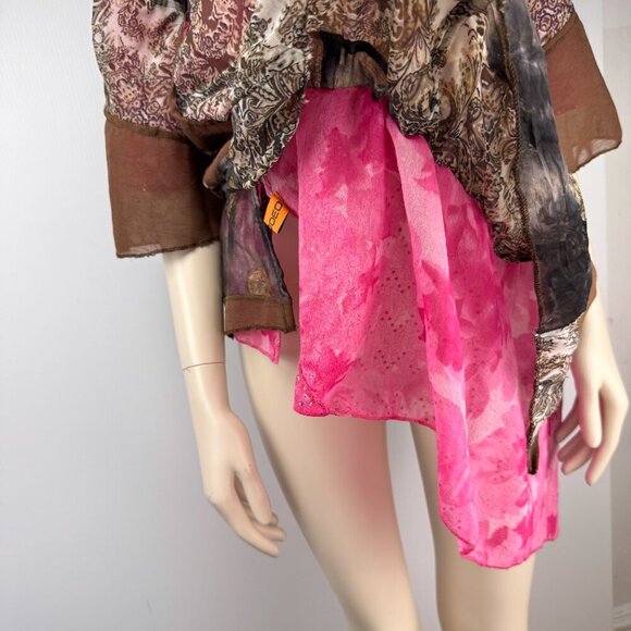 EL RODEO Designer Japanese Harajuku Kawaii Patchwork Boho Flowy Pink Brown S - Picture 8 of 11